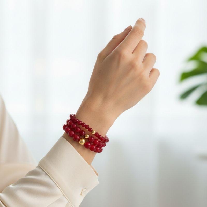 Fiery Three Layered Bracelet | Red Agate - For Women | Includes: Bracelets (Set of 3)