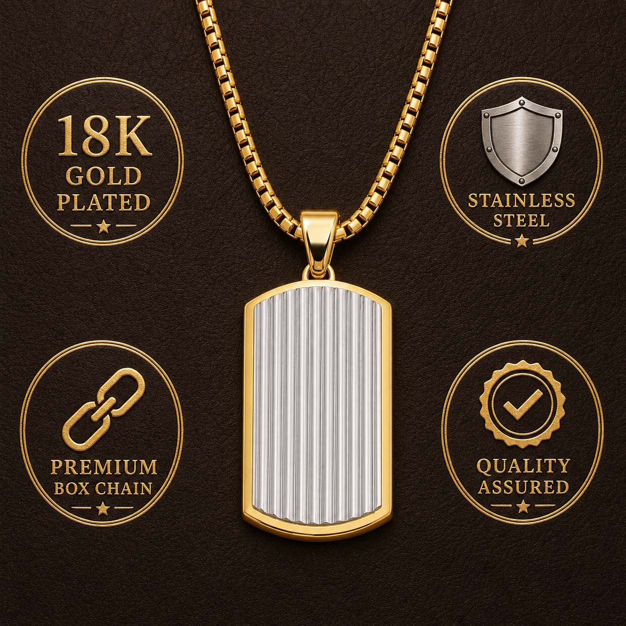 Ultra Posh D-Tag Silverline Golden Necklace | 18K PVD REAL Gold Plated- For Men| Includes: Necklace