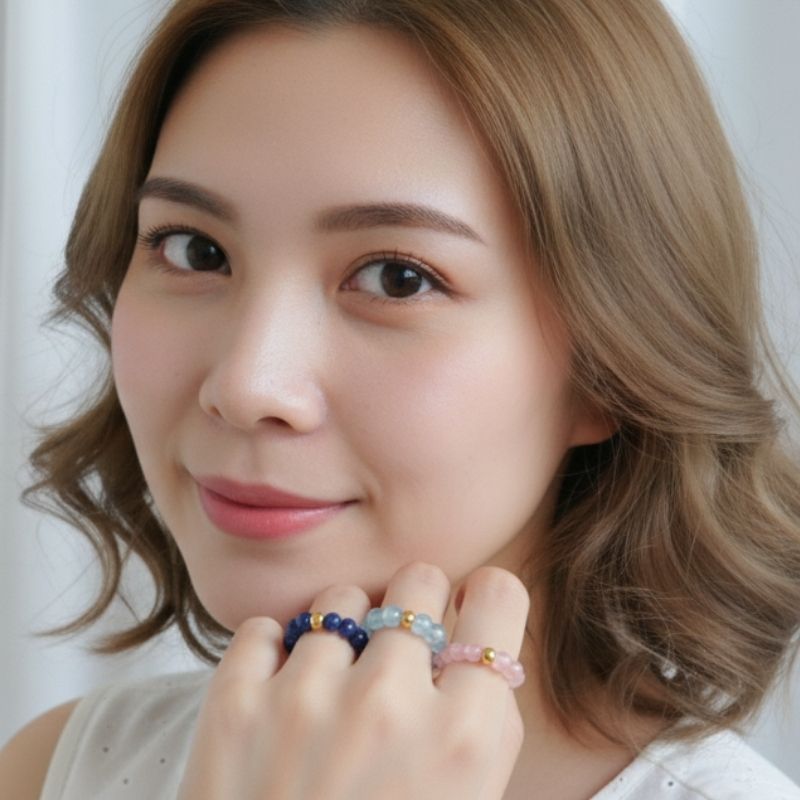 Flexi Modern Rings | Blue & Pink Quartz - For Women | Includes: Rings (Set of 3)