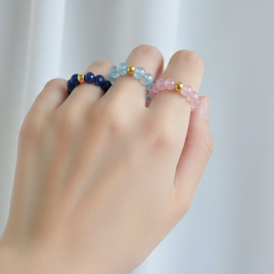 Flexi Modern Rings | Blue & Pink Quartz - For Women | Includes: Rings (Set of 3)