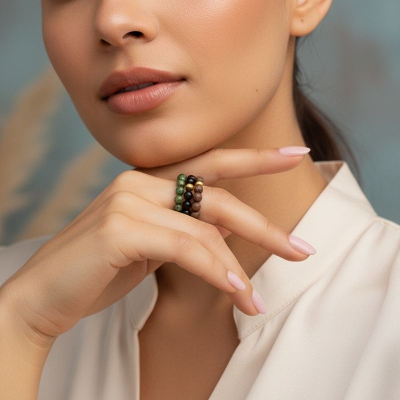 Flexi Modern Rings | Jade & Obsidian Gemstones - For Women | Includes: Rings (Set of 3)