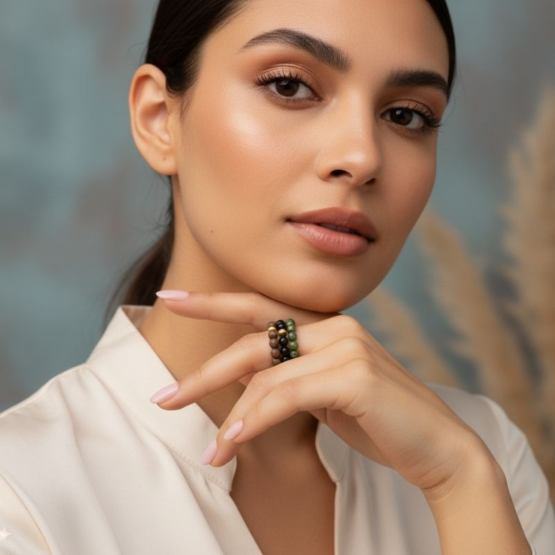 Flexi Modern Rings | Jade & Obsidian Gemstones - For Women | Includes: Rings (Set of 3)