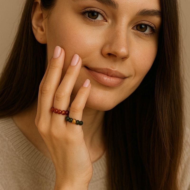 Flexi Modern Rings | Jade & Obsidian Gemstones - For Women | Includes: Rings (Set of 3)