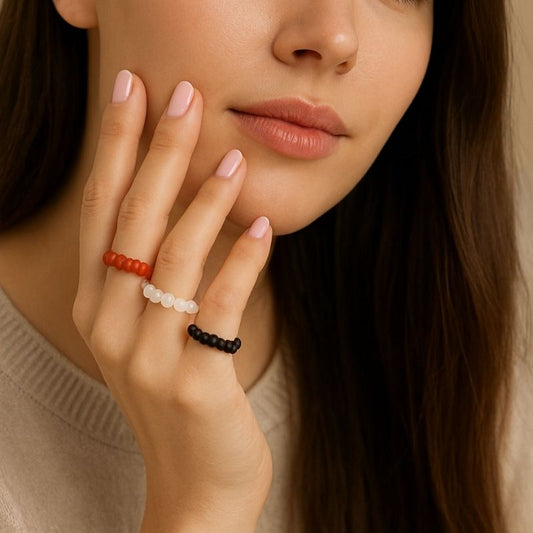 Flexi Modern Rings | Opal & Obsidian Gemstones - For Women | Includes: Rings (Set of 3)