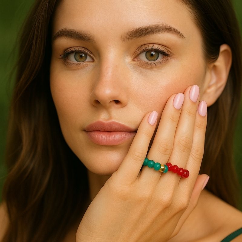 Flexi Modern Rings | Red, Green & Purple Gemstones - For Women | Includes: Rings (Set of 3)