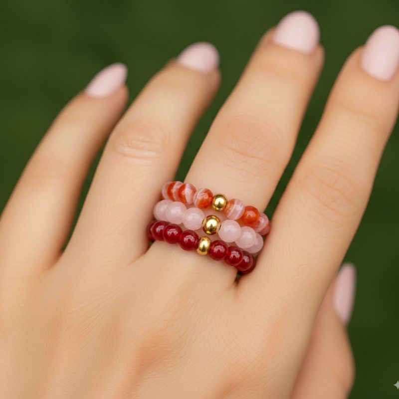 Flexi Modern Rings | Rose, Carnelian & Onyx - For Women | Includes: Rings (Set of 3)
