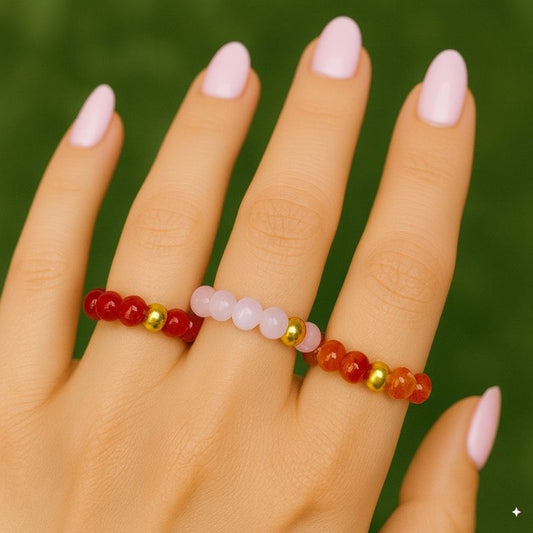 Flexi Modern Rings | Rose, Carnelian & Onyx - For Women | Includes: Rings (Set of 3)