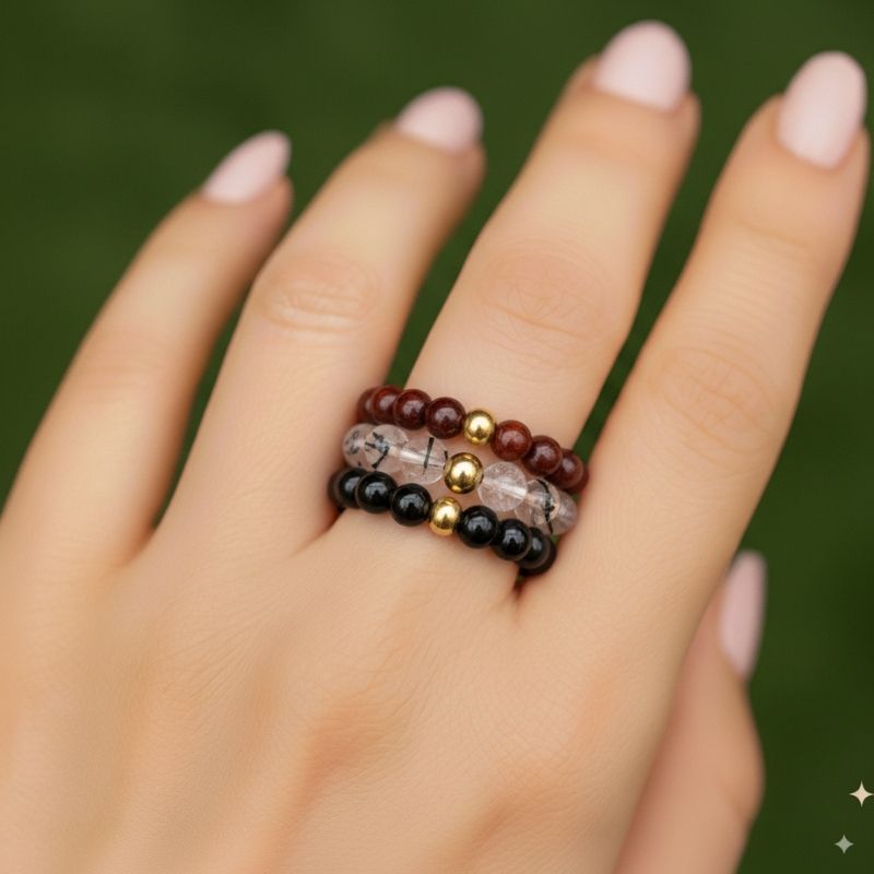 Flexi Modern Rings | Tiger & Obsidian Gemstones - For Women | Includes: Rings (Set of 3)