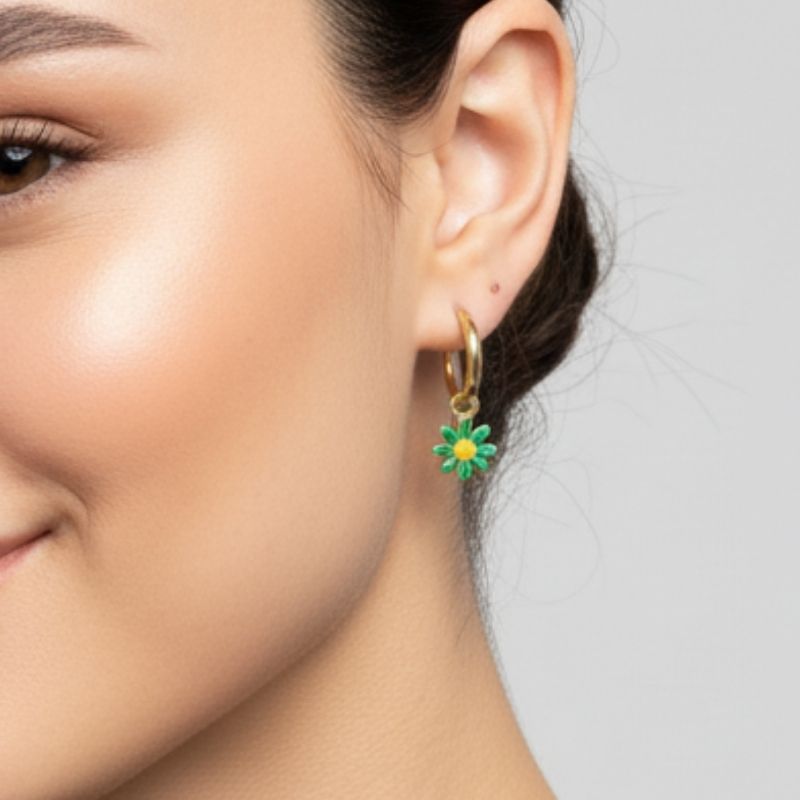 Floral Charm Earrings | 18K PVD Gold Plated - For Women | Includes: Earrings