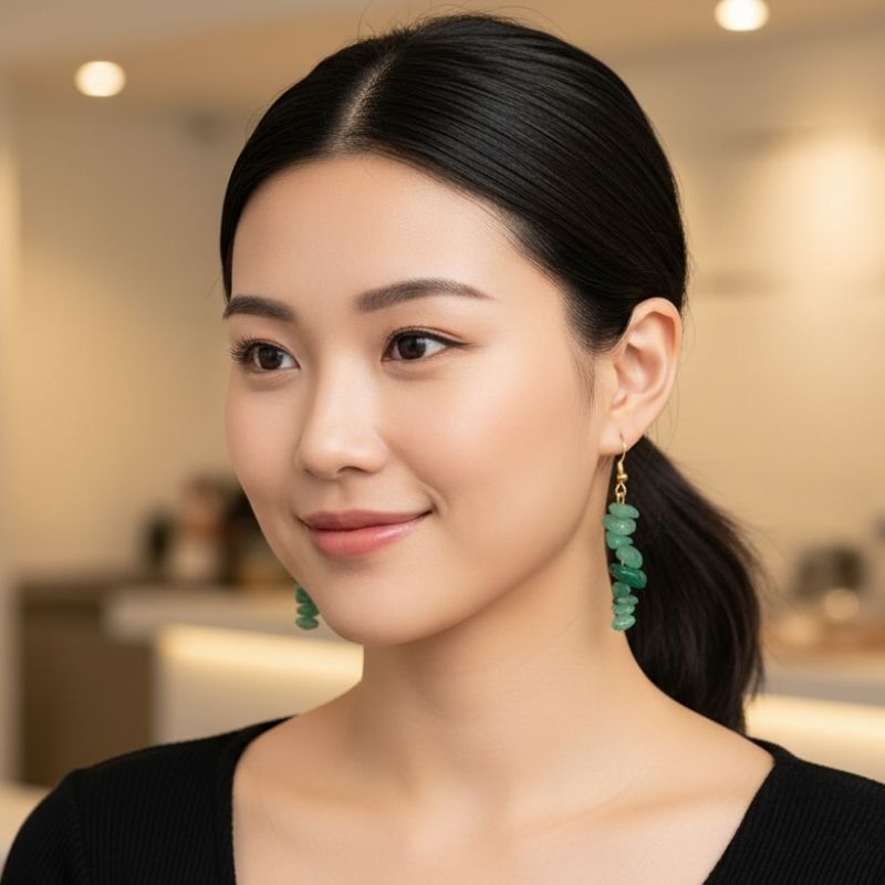 Forest Glow Earrings | Green Aventurine Chip & 18K PVD Gold Plated - For Women | Includes: Earrings