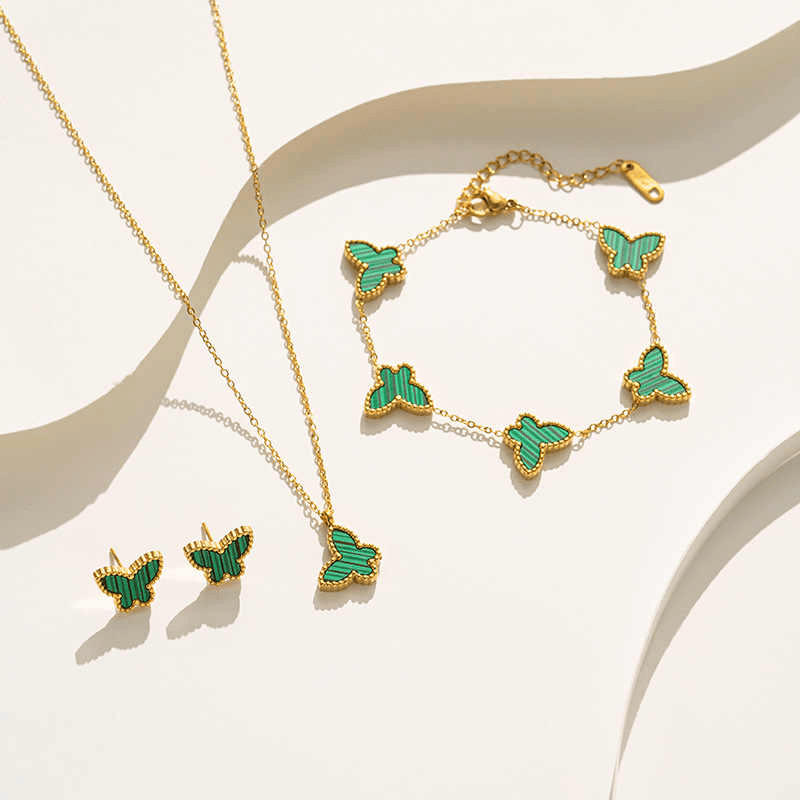 Elegant Butterfly Set | PVD 18K Gold Plated, Water Proof - For Women | Includes: Necklace, Bracelet, Earrings