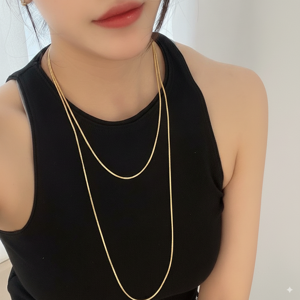Long Layered Necklace | 18K PVD Gold Plated - For Women | Includes: Necklace