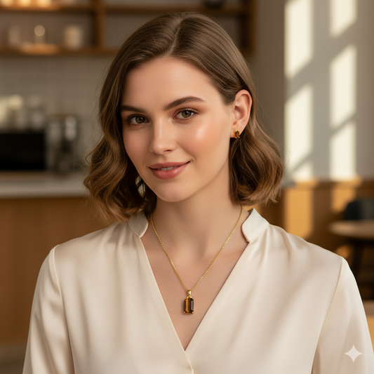 Tiger Eye Dainty Necklace | 18K PVD Gold Plated - For Women | Includes: Necklace