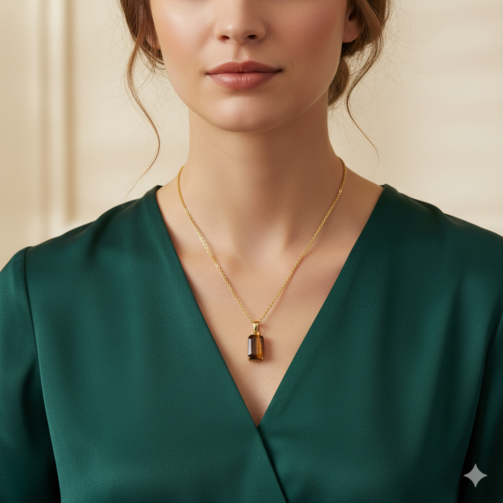 Tiger Eye Dainty Necklace | 18K PVD Gold Plated - For Women | Includes: Necklace