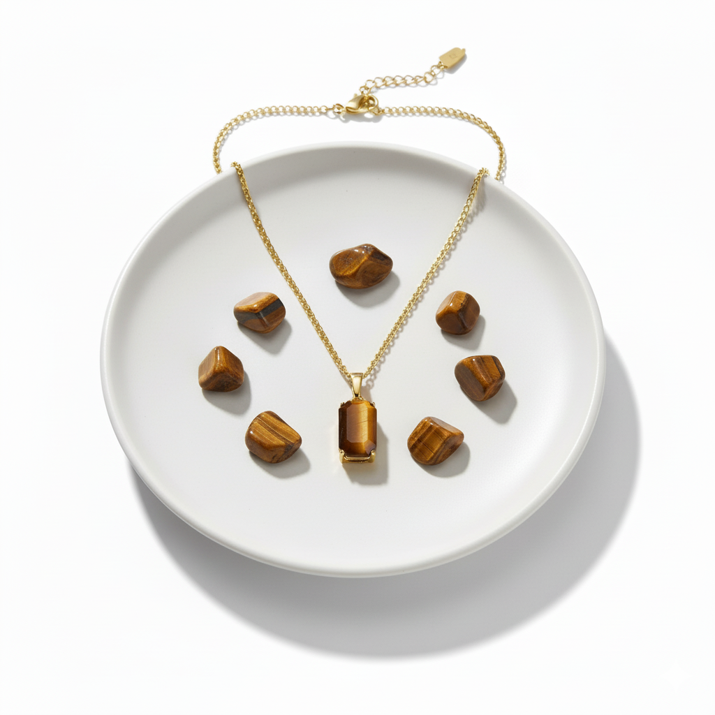 Tiger Eye Dainty Necklace | 18K PVD Gold Plated - For Women | Includes: Necklace