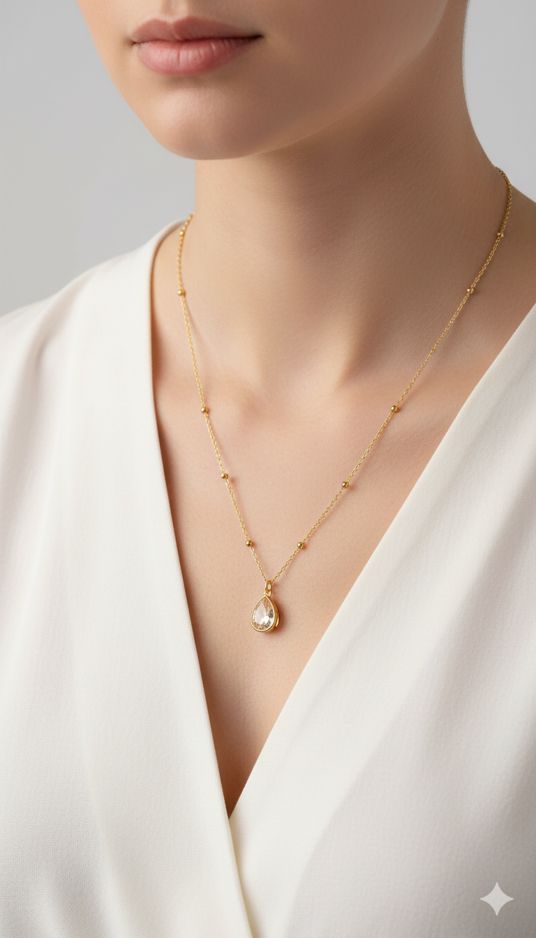Dia Golden Zircon Dainty Necklace | 18K PVD Gold Plated - For Women | Includes: Necklace