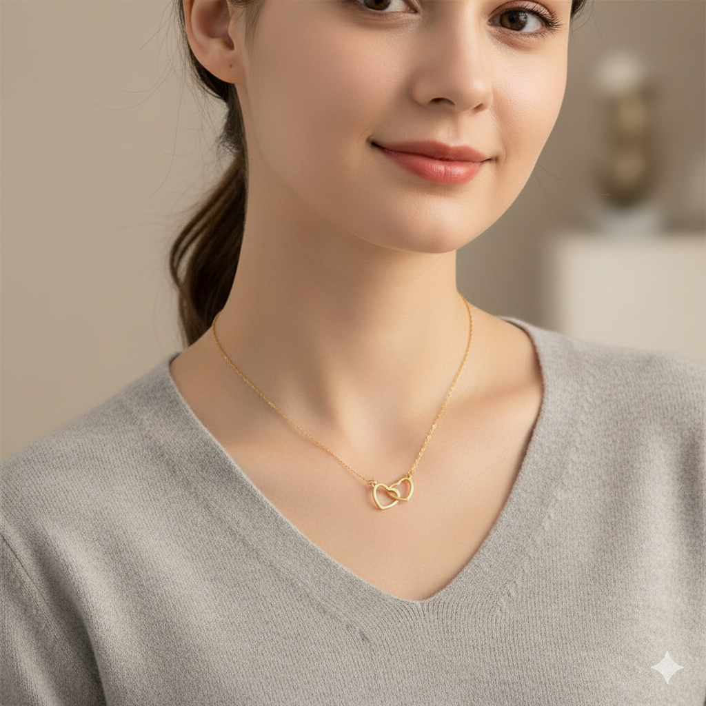 Intertwined Golden Heart Necklace | 18K PVD Gold Plated - For Women | Includes: Necklace