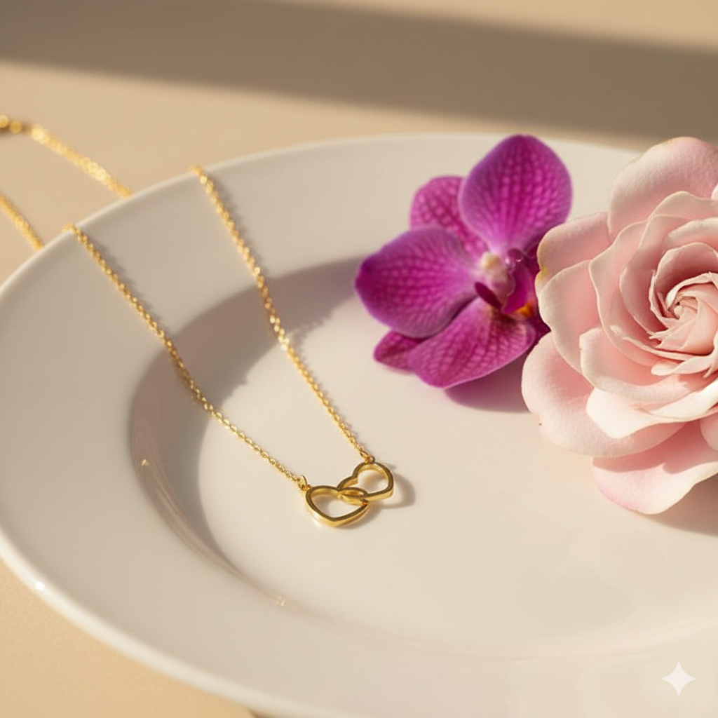 Intertwined Golden Heart Necklace | 18K PVD Gold Plated - For Women | Includes: Necklace