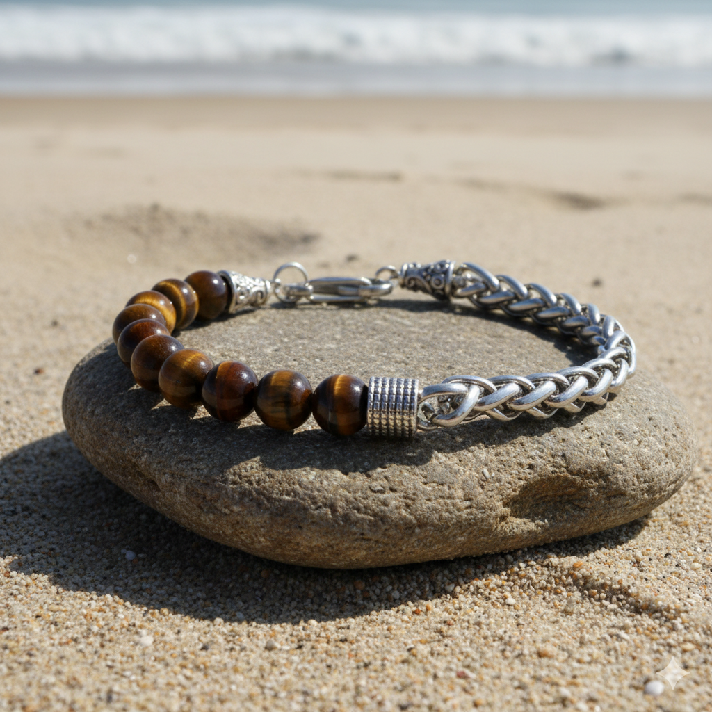 Confidence Flexi Bracelet | Tiger Eye Stone - For Men | Includes: Bracelet