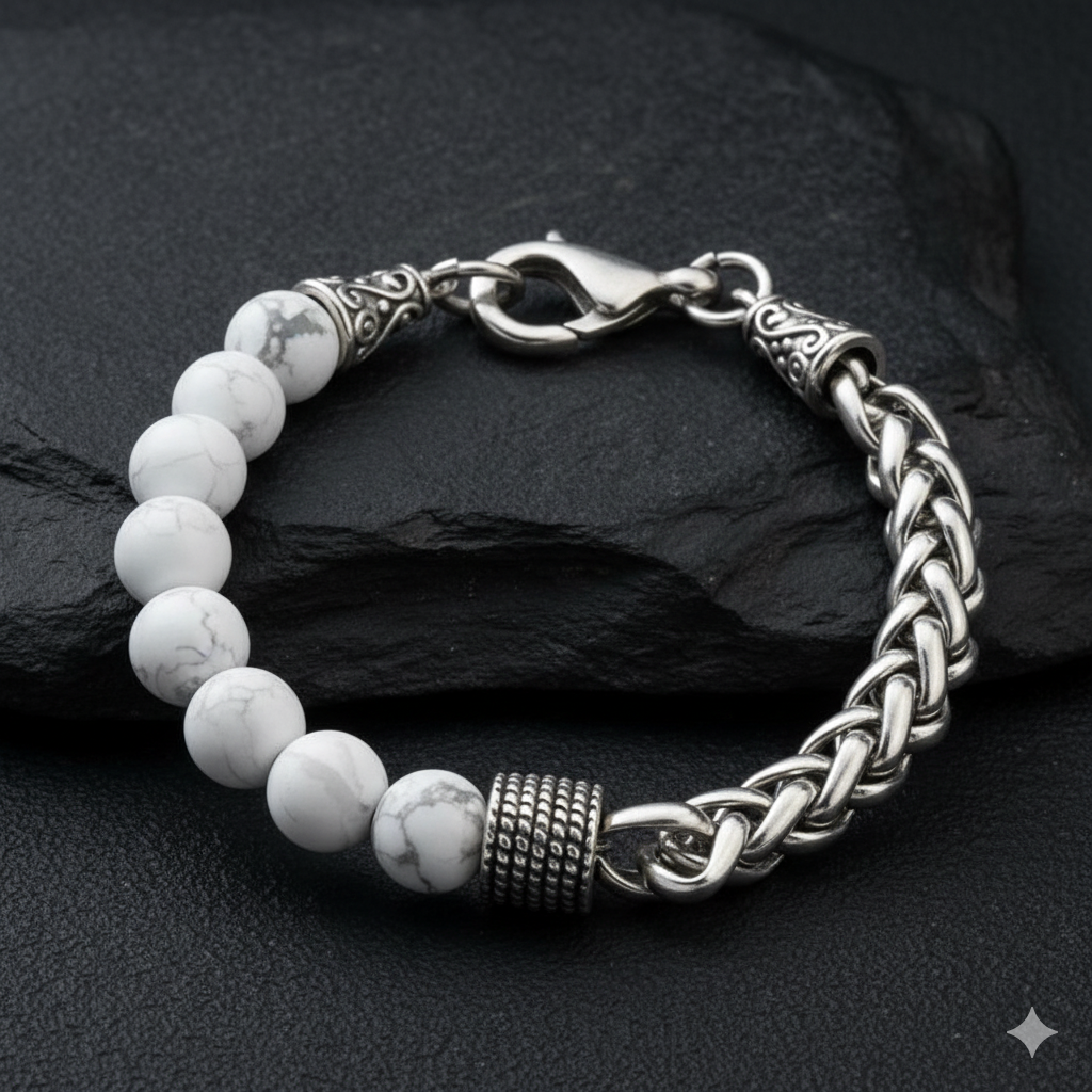 Calm Flexi Bracelet | Howlite Stone - For Men | Includes: Bracelet