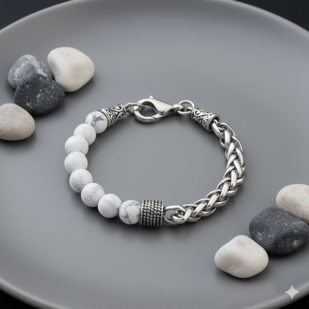 Calm Flexi Bracelet | Howlite Stone - For Men | Includes: Bracelet