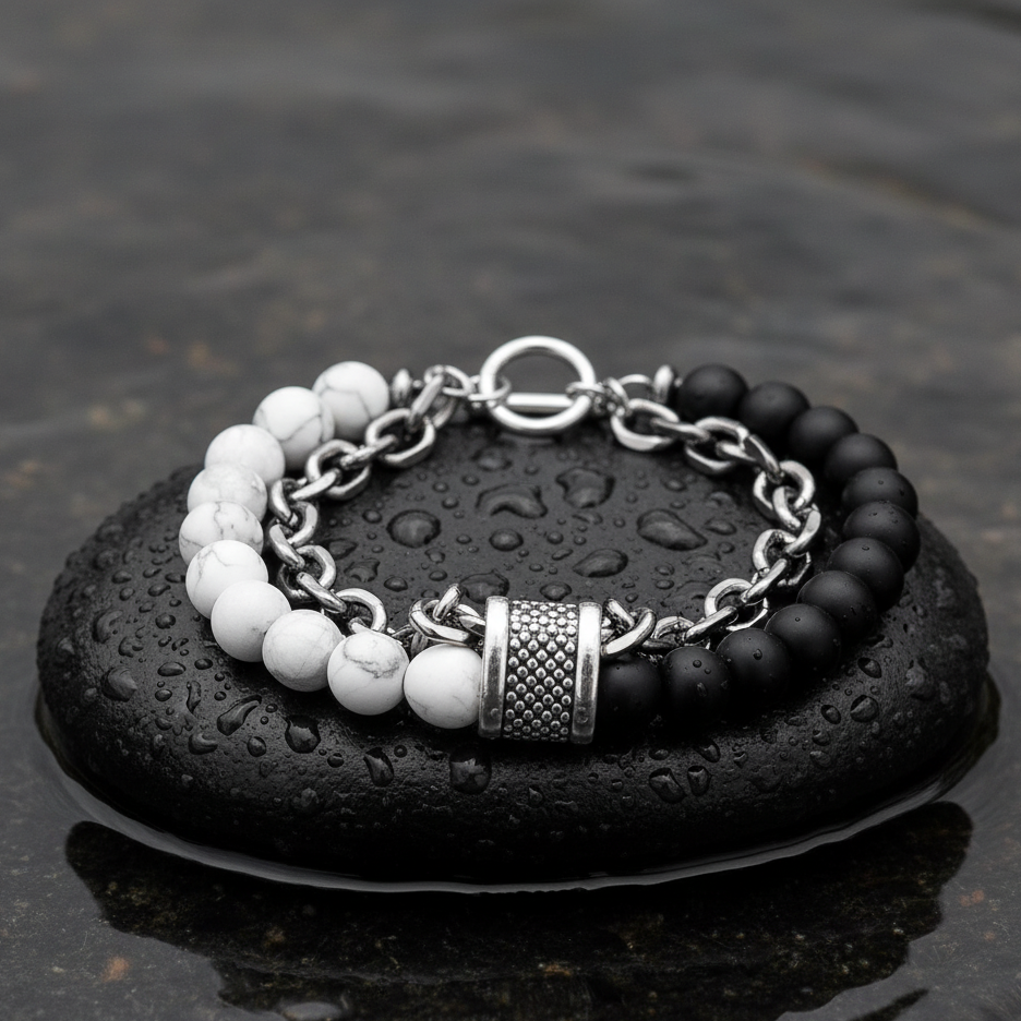 Balance Dual Layer Bracelet | Obsidian Howlite Stone - For Men | Includes: Bracelet