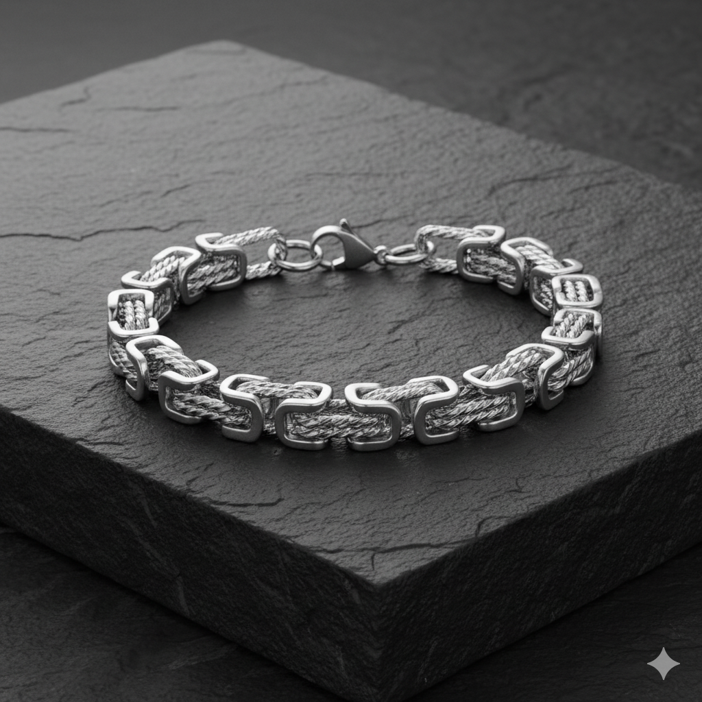 Funky Silver Rope Bracelet | Stainless Steel - For Men | Includes: Bracelet