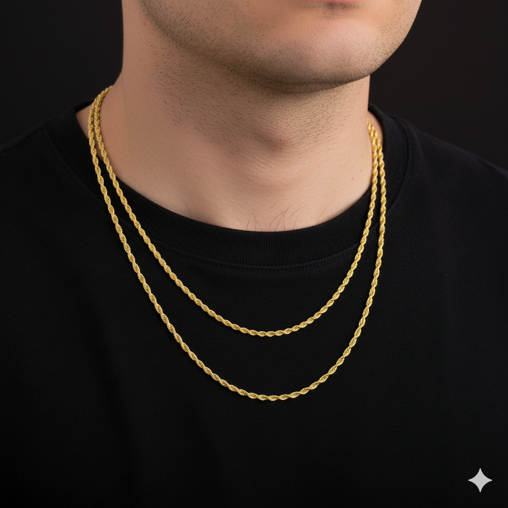 Golden Steel Rope Necklace | Stainless Steel- For Men| Includes: Necklace