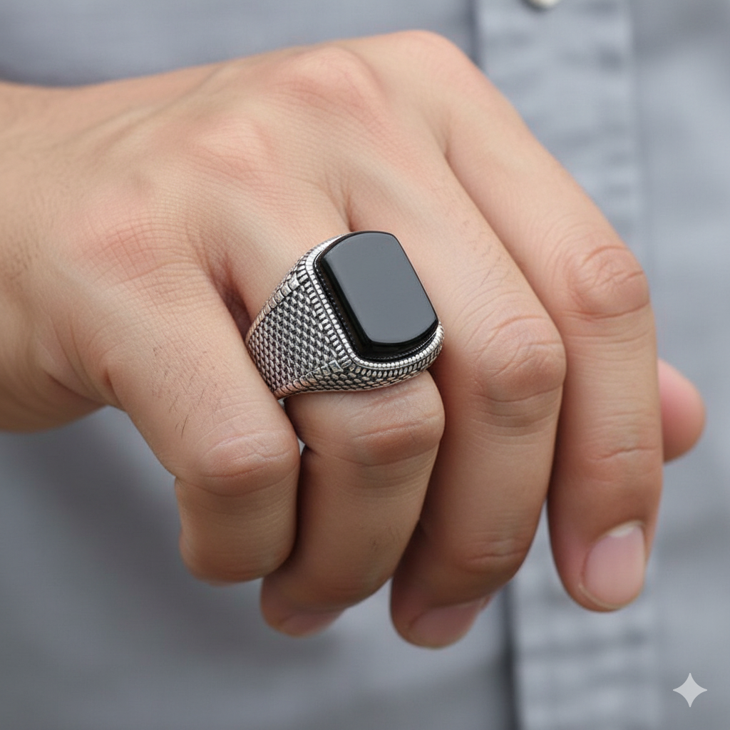 Mystic Black Zircon Ring Flexi Size | Premium Alloy– For Men | Includes: Ring
