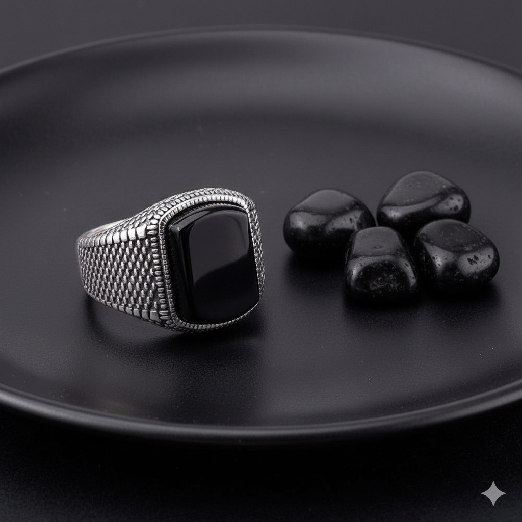 Mystic Black Zircon Ring Flexi Size | Premium Alloy– For Men | Includes: Ring