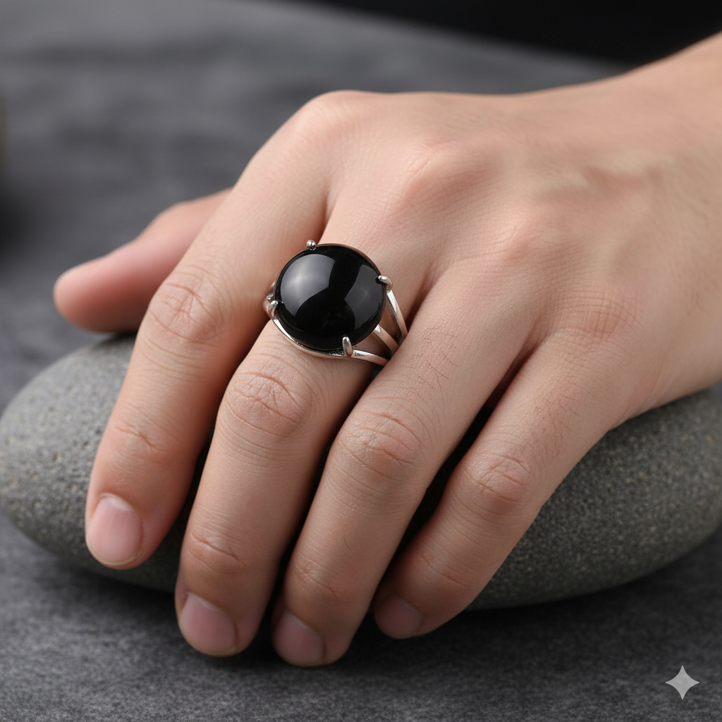 Protection Bezel Ring Flexi Size | Black Obsidian – For Men | Includes: Ring