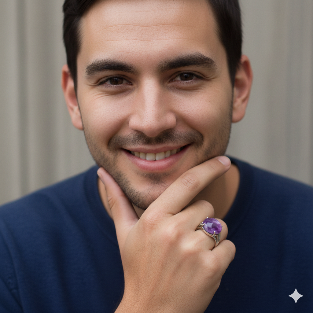 Clarity Bezel Ring Flexi Size | Amethyst Stone – For Men | Includes: Ring