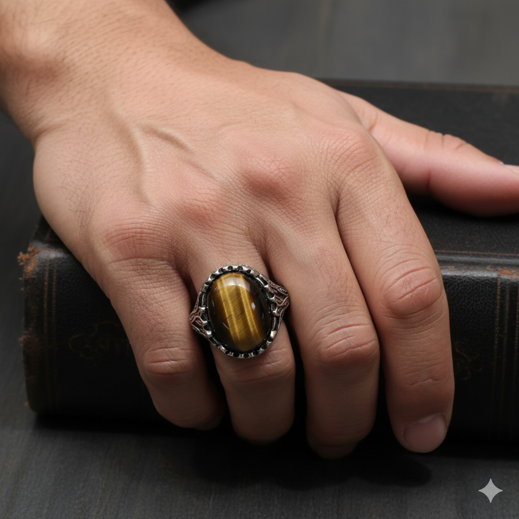 Strong Courage Ring Flexi Size | Tiger Eye– For Men | Includes: Ring