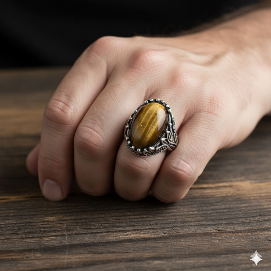 Strong Courage Ring Flexi Size | Tiger Eye– For Men | Includes: Ring