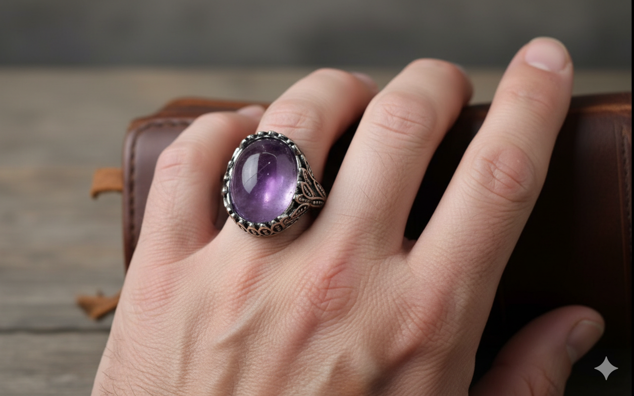 Purple Pleasure Ring Flexi Size | Amethyst Stoneβ For Men | Includes: Ring