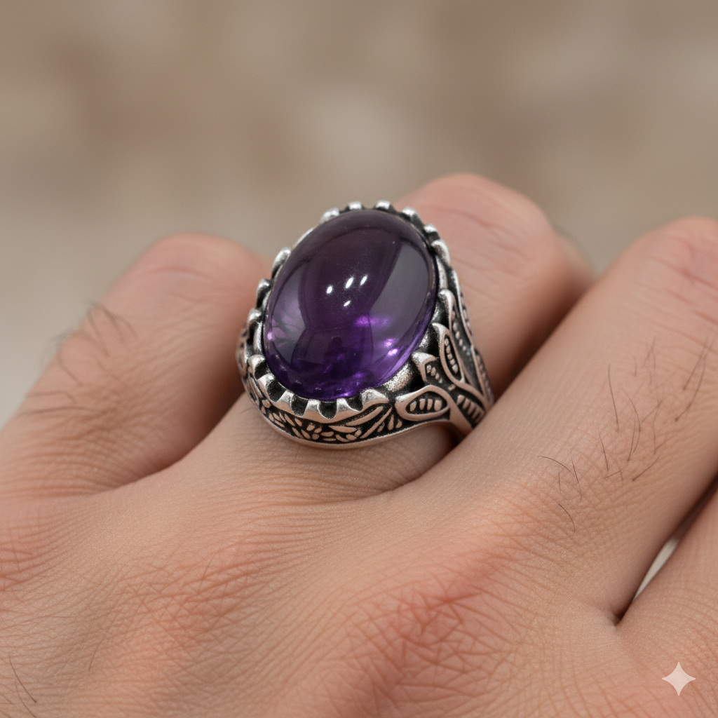 Purple Pleasure Ring Flexi Size | Amethyst Stoneβ For Men | Includes: Ring