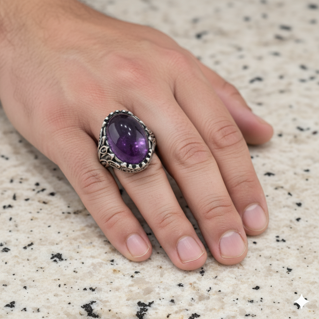 Purple Pleasure Ring Flexi Size | Amethyst Stoneβ For Men | Includes: Ring