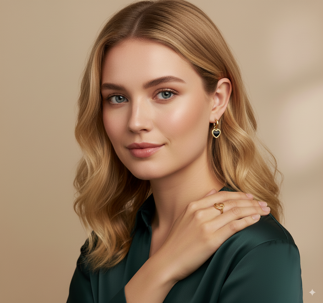 Black White Double-Sided Earring | 18K PVD Gold Plated - For Women | Includes: Earring