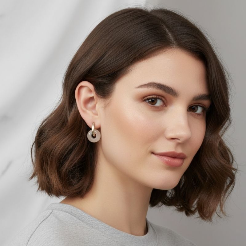 Gentle Bloom Hoop Earrings | Natural Pink Quartz Stone & Silver PVD Plated - For Women | Includes: Earrings