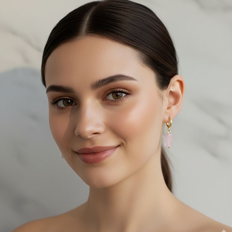 Golden Blush Earrings | Rose Quartz & 18K PVD Gold Plated - For Women | Includes: Earrings