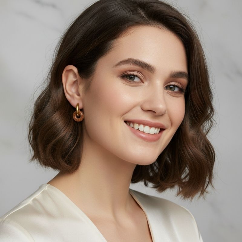 Golden Dusk Hoop Earrings | Sandstone & 18K PVD Gold Plated - For Women | Includes: Earrings