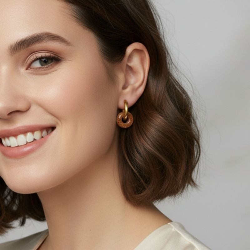 Golden Dusk Hoop Earrings | Sandstone & 18K PVD Gold Plated - For Women | Includes: Earrings