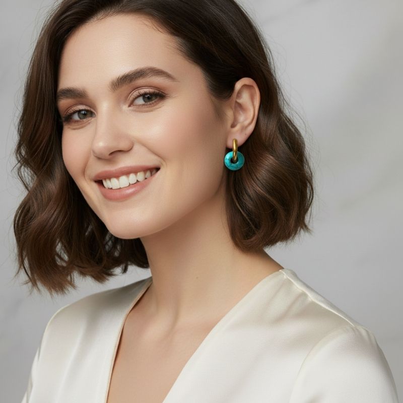 Golden Horizon Hoop Earrings | Turquoise & 18K PVD Gold Plated - For Women | Includes: Earrings