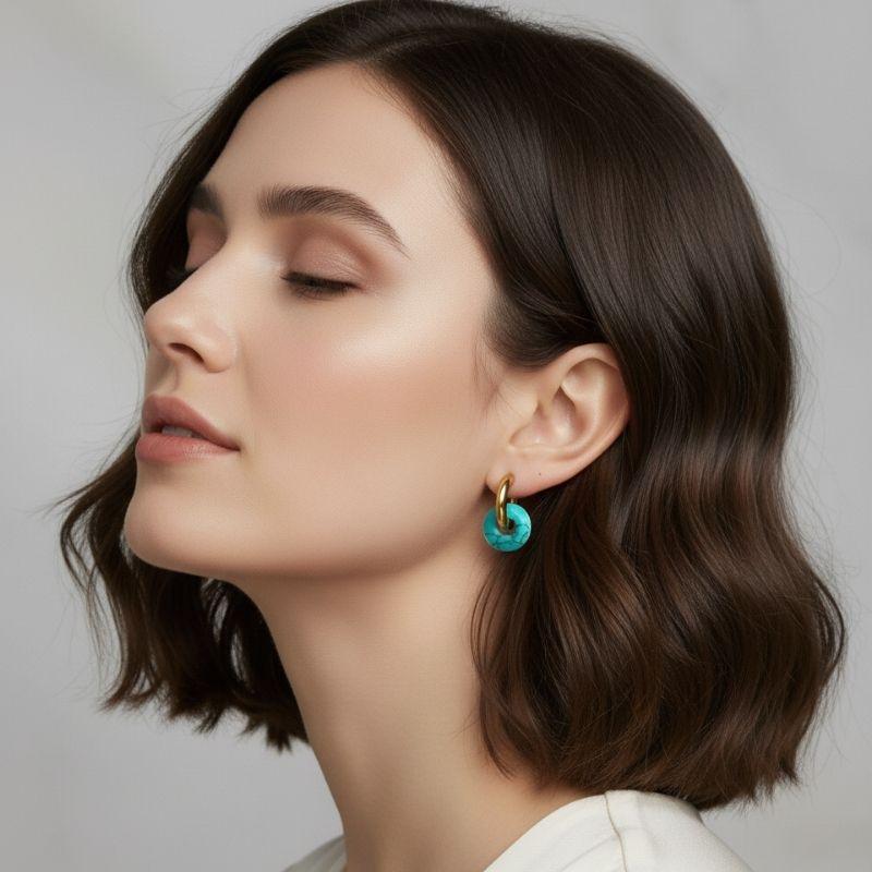 Golden Horizon Hoop Earrings | Turquoise & 18K PVD Gold Plated - For Women | Includes: Earrings