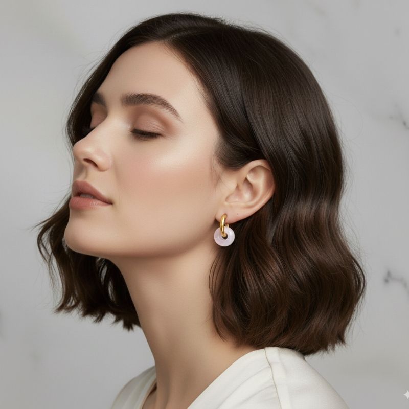 Golden Rose Hoop Earrings | Rose Quartz Stone & 18K PVD Gold Plated - For Women | Includes: Earrings