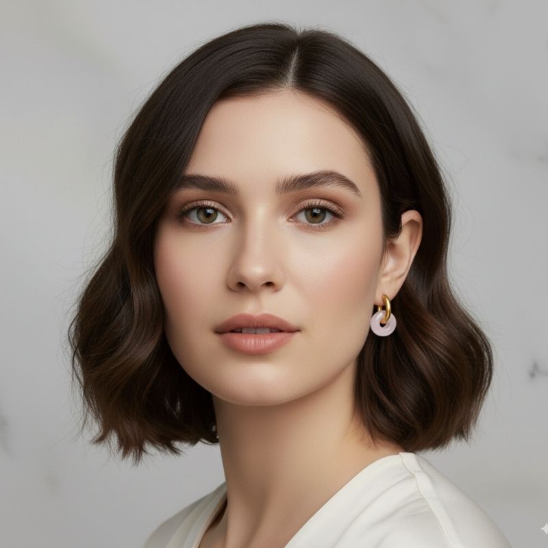 Golden Rose Hoop Earrings | Rose Quartz Stone & 18K PVD Gold Plated - For Women | Includes: Earrings