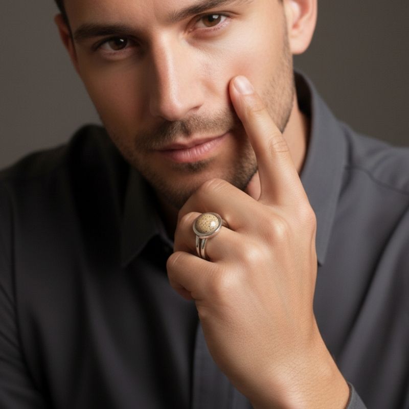 Grounding Adjustable Ring | Picture Jasper - For Unisex | Includes: Ring
