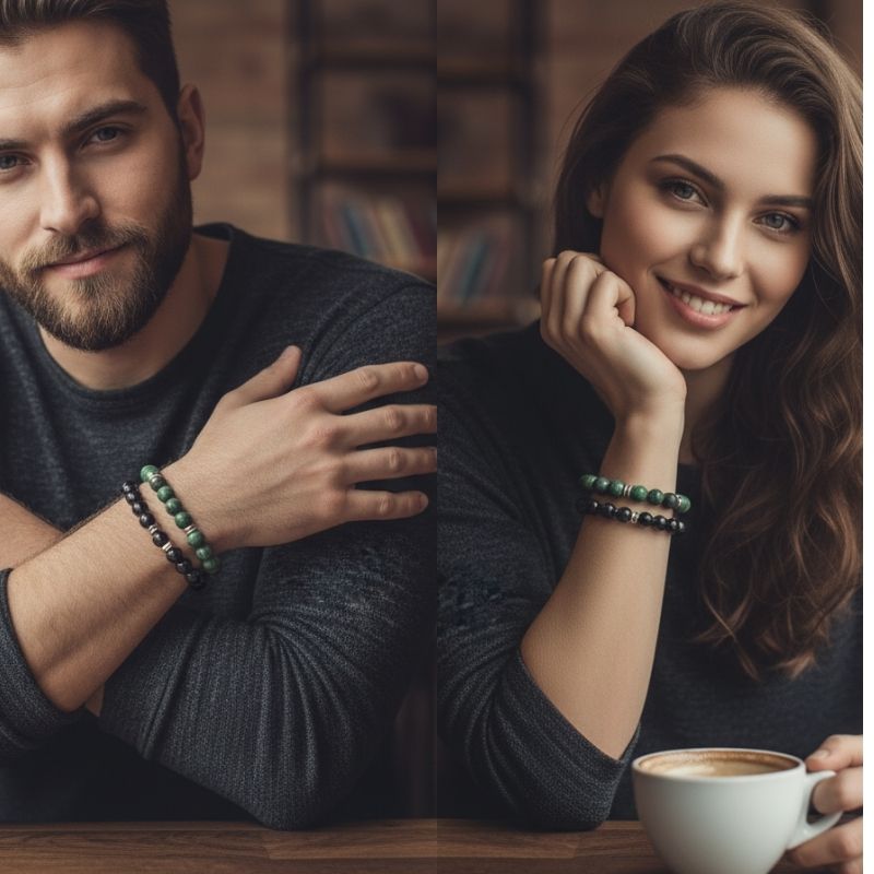 Healing Bracelet Set | Black Obsidian & Zoisite - For Unisex | Includes: Bracelets (Set of 2)