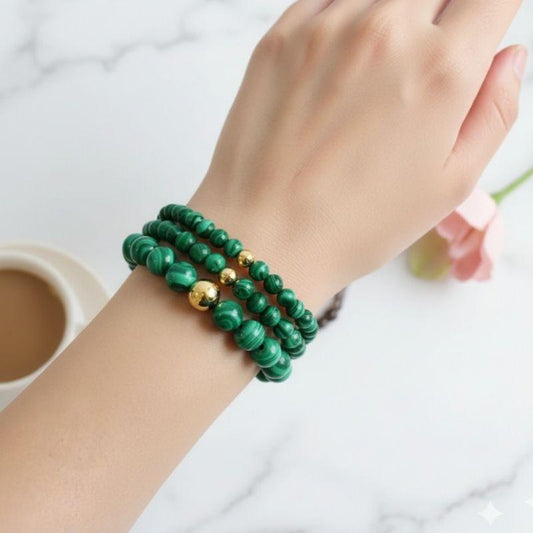 Healing Three Layered Bracelet | Malachite - For Women | Includes: Bracelets (Set of 3)