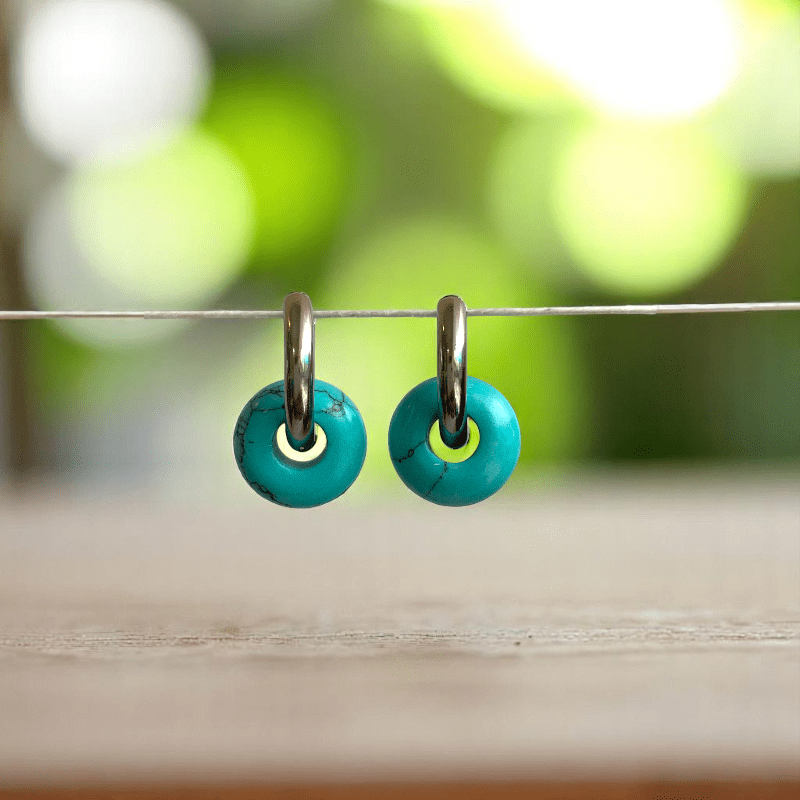 Turquoise Breeze Hoop Earrings | Turquoise Stone & Silver PVD Plated - For Women | Includes: Earrings